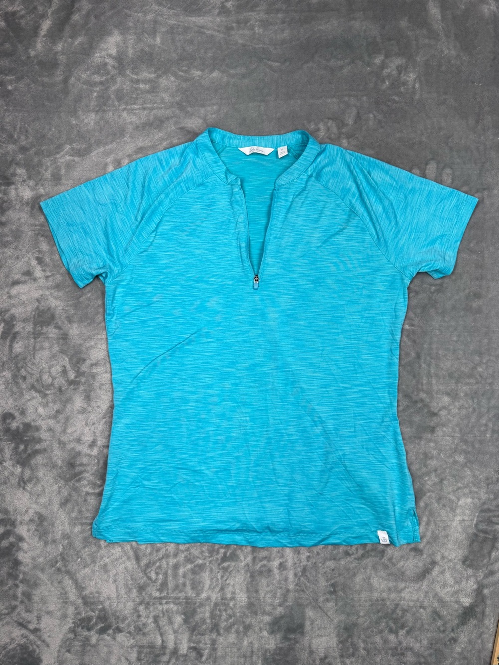 Lady Hagen Teal Zip-Neck Short Sleeve Top